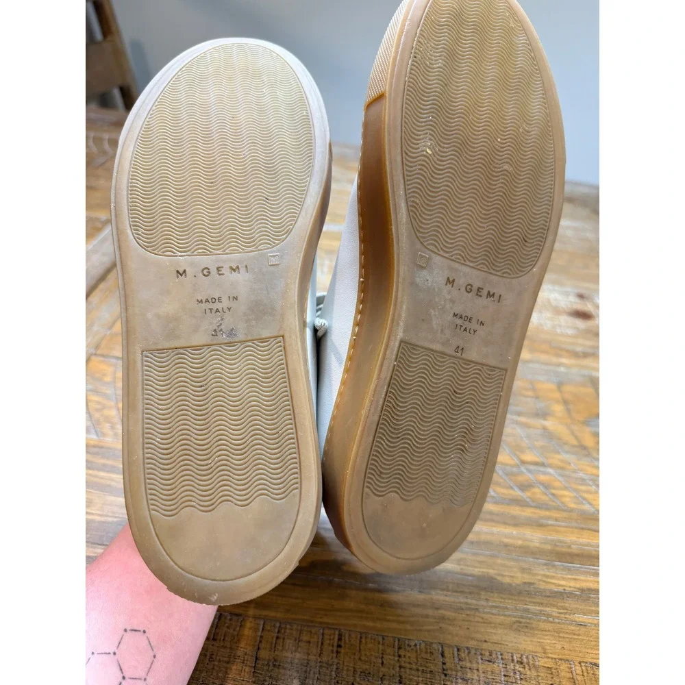 M.Gemi White Leather Low Top Sneakers Made in Italy Gum Sole Womens Size 41‎